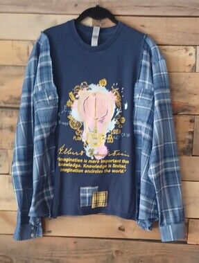 Upcycled Blue Alber Einstein Graphic T-shirt